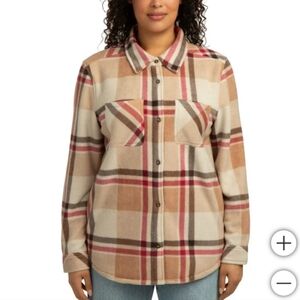 Realtree Plaid Shirt Jacket Women's Small Tan Brown Red Shacket Fleece NWOT